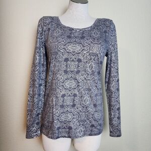 LOFT  Tapestry Print Long Sleeve Scoop Neck  Women's Tee Size S NWOT